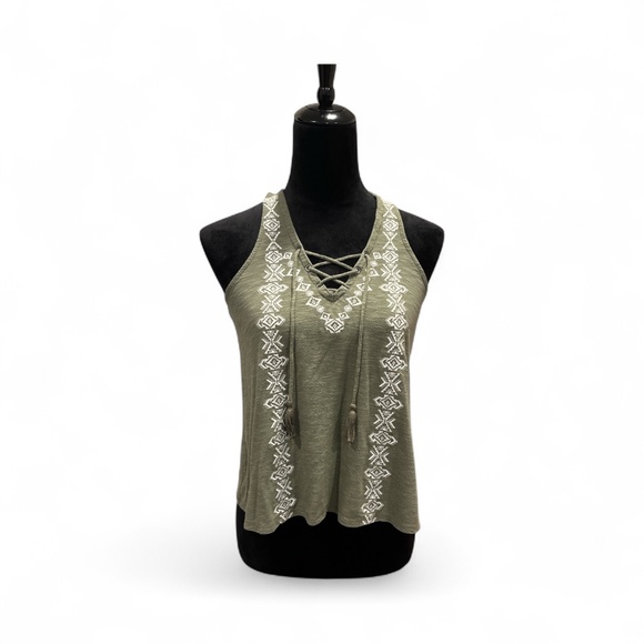 Hollister Green/White Tribal Print Racerback Tank Top XS - Picture 1 of 5